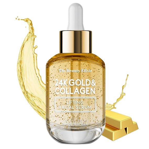 The Beauty Elixir Collagen Serum For Face with 24k Gold - Dermatologist Tested - Anti Aging, Ultra Hydrating, Fine Lines & Wrinkle Treatment - Clean Beauty Korean Skin Care for All Skin Types - 1.69oz