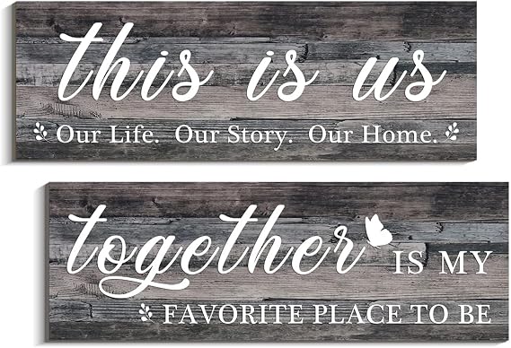 This is Us Wall Decor, 2 Pieces Farmhouse Rustic Wall Decor Signs, Together Hanging Wooden Sign Housewarming Gift Home Decor Living Room Bedroom Wall Decor