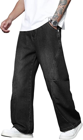 Men's Baggy Jeans Wide Leg Hip Hop Pants Irregular Sutures Loose Fit Trousers Streetwear