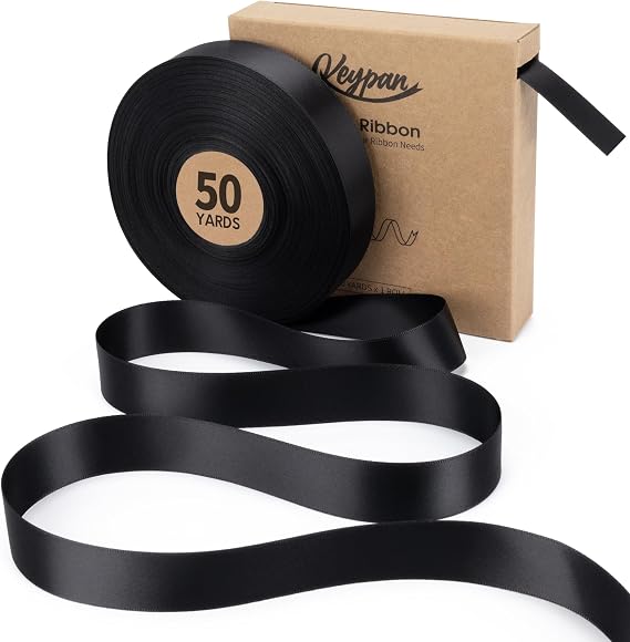Keypan Black Satin Ribbon, 1 Inch, 50 Yards