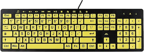 Clevy Large Print Computer Keyboard, High Contrast USB Wired Keyboard - Oversized Print Yellow Keys with Black Letters - Great for Visually Impaired or Low Vision Individuals and Seniors