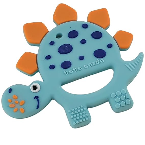 Bebe Mondo Dinosaur Baby Teething Toys 36 612 Months, Teethers for Babies 03612 Months for Teething Relief, Baby Gift, Baby Teether Toys, Silicone Sensory Infant Toys, Soft-Textured- Turquoise
