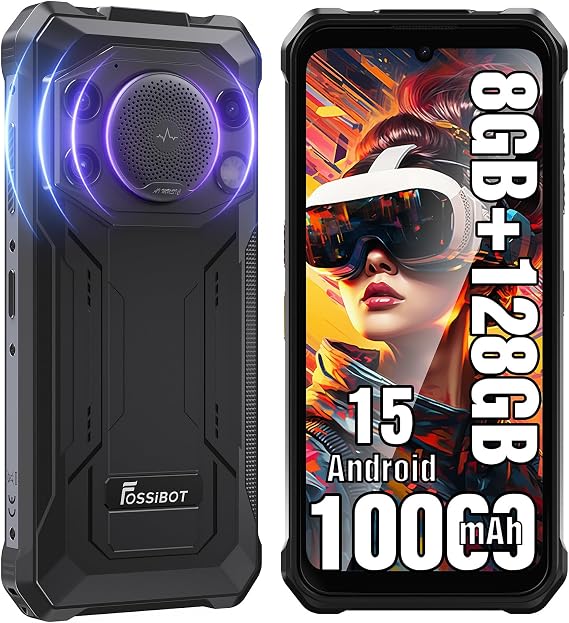FOSSIBOT F110L Android 15 Rugged Smartphone, 12GB+128GB /2TB Rugged Call Phone, 10000mAh Unlocked Phone 128dB Loud Volume 6.745" 50MP Camera Waterproof Smartphone 4G Dual SIM/Camping Light (Gray)