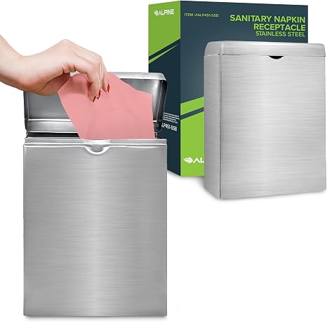 Alpine Sanitary Napkin Receptacle Wall Mounted Tampon Holder for Bathroom Provides Clean & Odor-Free Restroom for Home, Office & Public Restrooms (Stainless Steel) (Pack of 12)