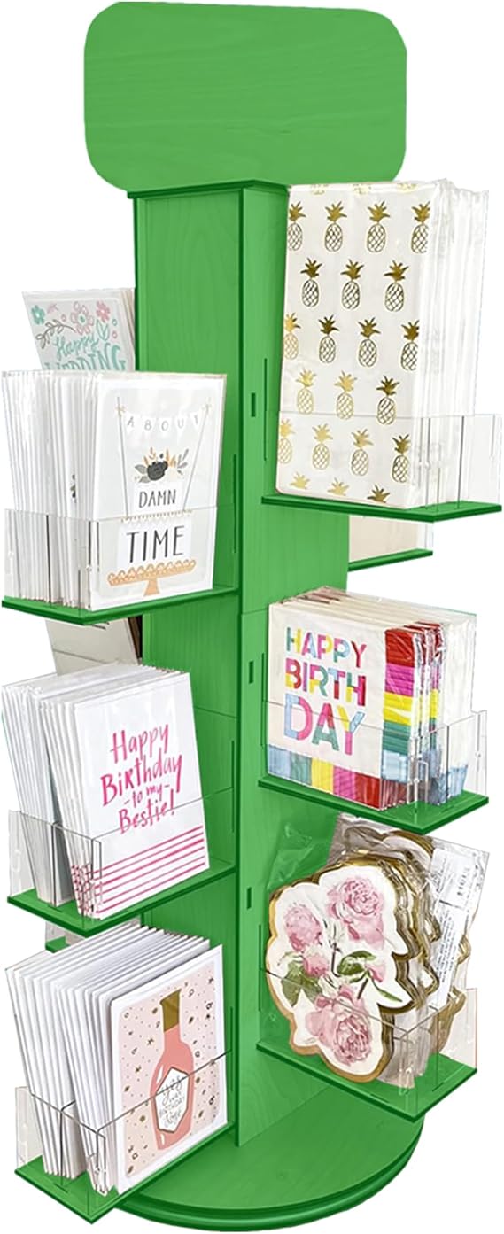 4-Sided Rotating Display Stand - Stationary, Greeting Cards, Stickers, Postcards, Coasters, Napkins - Heavy-Duty, Smooth Rotation, Easy to Assemble, Craft Shows, Trade Shows, Farmers Markets (Green)