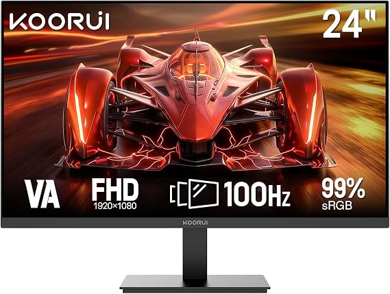 KOORUI 24-inch 120Hz Gaming Monitor IPS FHD (1920 x 1080P) sRGB 99% Support Freesync Computer Monitors VESA Mount HDMI & VGA Ports E2411H