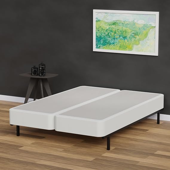 Continental Sleep, 4-Inch Sturdy Box Spring for Mattress Support-Durable y Assembled, Natural Wood Foundation for Queen, White