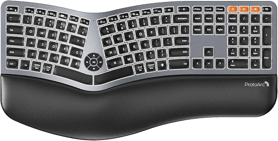 ProtoArc EK01 Plus Backlit Bluetooth Ergonomic Keyboard, Full Size, Grey