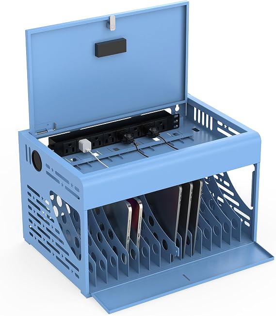 Meteteel 16 Bay Laptop Charging Cabinet for Chromebook Tablet Blue