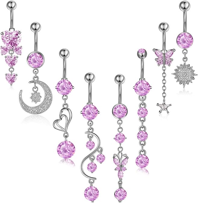 Hicarer 8 Pcs Belly Button Rings Dangle for Women