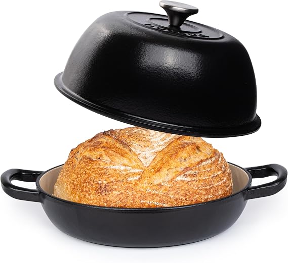 Enamelled Cast Iron Dutch Oven Pot Dutch Oven For Sourdough Bread Baking Cast Iron Bread Pot Black, 6 Quarts, 26cm by Nuovva