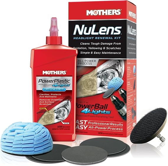 Mothers NuLens Headlight Renewal Kit (07251) | Quickly Restores & Maintains Clarity on All Headlight Types, PowerPlastic 4Lights Polish, Oxidation-Inhibiting Polymers
