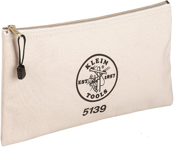 KLEIN TOOLS Zipper Bag, Canvas Tool Pouch with Heavy Duty Brass Zipper Close