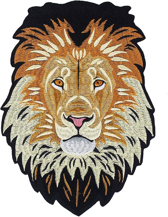 1piece Embroidery Tiger Wolf Leolpard Koala Wolf Dog Lion Patches Animal Head Badge Iron on Applique Clothes T-Shirt Sewing Accessories TH1241 (Lion)
