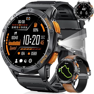 Smart Watches Built-in GPS,1.43 AMOLED Fitness Tracker with LED FlashlightCompass530mAh Battery, Heart RateSpO2Sleep Monitor 5ATM Outdoor Sports Smartwatch for Android iOS,100Sport Modes