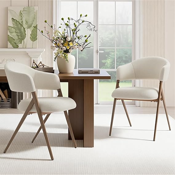 COLAMY Dining Chairs Set of 2, Modern Upholstered Dining Room Kitchen Chairs with Iron Legs, Open Back and Padded Seat, for Living Room/Restaurant/Cafe, Beige