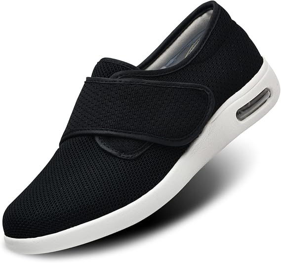 Womens Wide Width Diabetic Shoes with Adjustable Closure Lightweight Breathable for Diabetic Edema Plantar Fasciitis Bunions Arthritis Elderly Swollen Feet Black