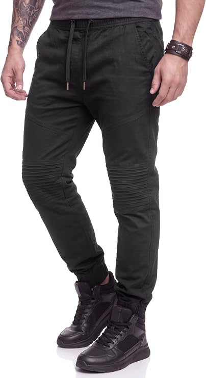 ITALYMORN Mens Biker Joggers Cotton Casual Travel Pants with Pockets