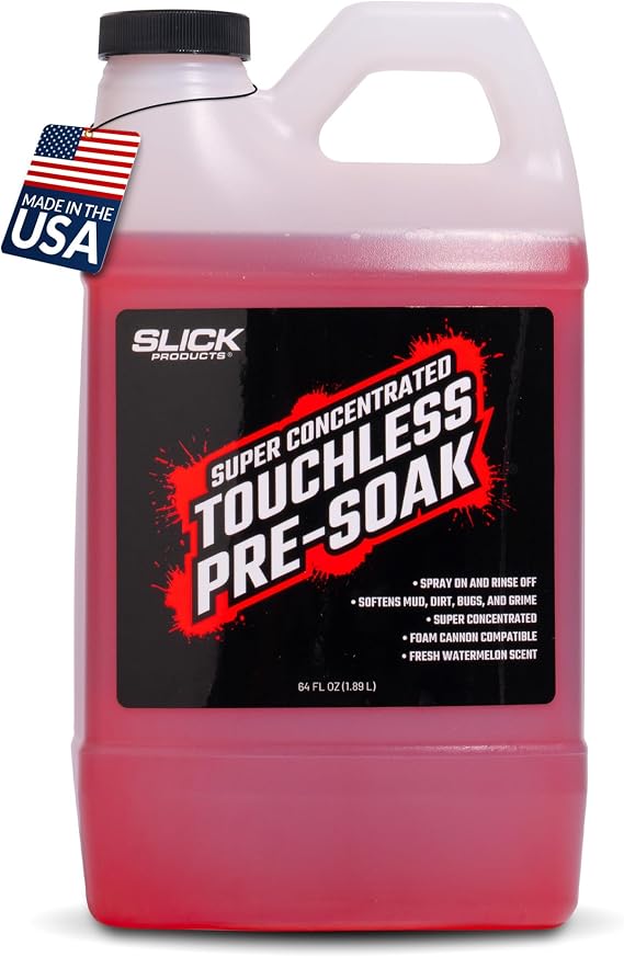 Slick Products Super Concentrated Touchless Pre-Soak, Foaming Prewash Car Soap for Foam Cannon or Foam Gun, Loosens Mud, Dirt, Bugs & Grime, Spray On & Rinse Off, 64 oz.