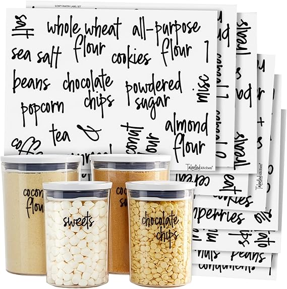 Talented Kitchen Pantry Labels for Food Containers - 157-Piece, Black Script Vinyl - Jar & Bin Labels & Food Storage Organization Stickers