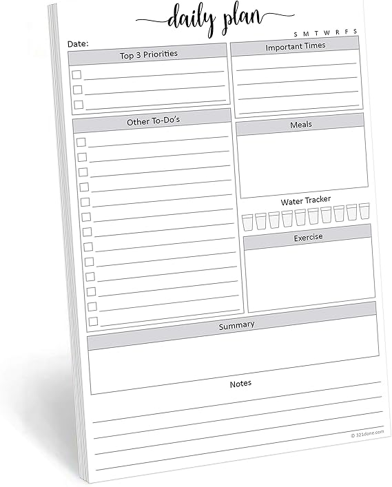 321Done Daily Planner Notepad, 5.5x8.5 Inches, 50 Sheets, To Do List