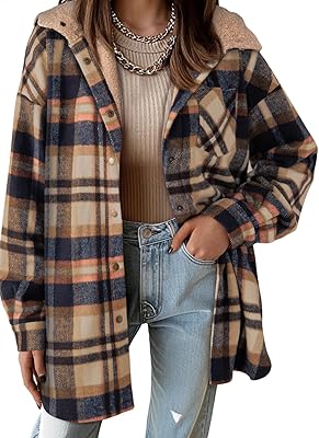 Dokotoo Womens Flannel Hooded Plaid 2026 Shacket Thick Coat Winter Coat for Warmth Button down Warm and Fuzzy Fleece Jacket