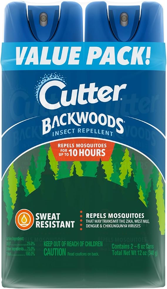 Cutter Backwoods Mosquito and Insect Repellent 6 Ounces, 2-Pack Aerosol Bug Spray, Repels Up To 10 Hours