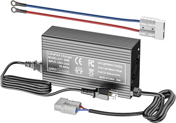 14.6V 40A Lithium Battery Charger, LiFePO4 Battery Charger AC-DC Smart Charger with Anderson Connector LED Indicator Special for 12V/12.8V Deep Cycle