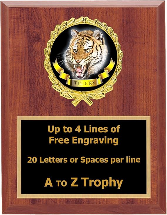 Trophies Tiger Plaque Awards 5x7 Wood Mascot Trophy School Sports Free Engraving