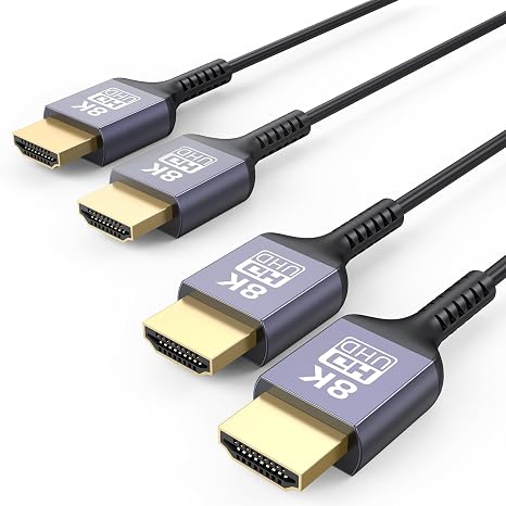 8K Ultra Thin HDMI Cable 2-Pack 6.6FT, Slim HDMI 2.1 Cable 48Gbps High Speed HDMI Cord with Ethernet (8K@60Hz, 4K@60Hz, Dynamic HDR, 3D) for Monitor, PS5, HDTV, RTX4090/3090, RX7900/7800