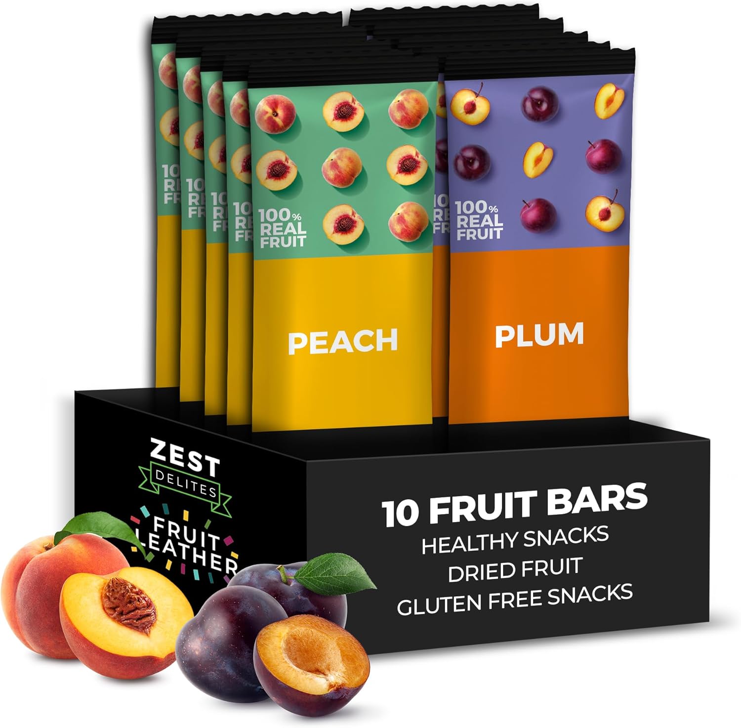Zest Delites Fruit Roll Ups Mediterranean, Fruit Leather Snacks, Gluten Free Sweets, Vegan Sweets, Healthy Snacks, 25g Pack of 10, Fruit Roll Ups, Peach, Plum, Vegeterian Healthy Snacks for Adults