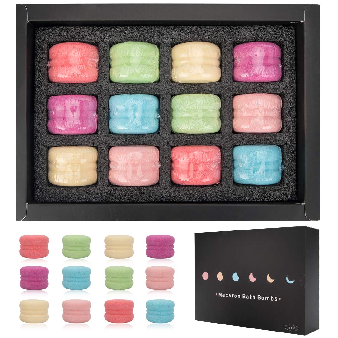 Tompig Bath Bombs, 12 Pcs Macaron Organic Bath Bombs Natural Sea Salt Essential Oil Exfoliating Bath Bomb Gift Set, Bath Salt Balls for Kids, Women, Mom, Girlfriend