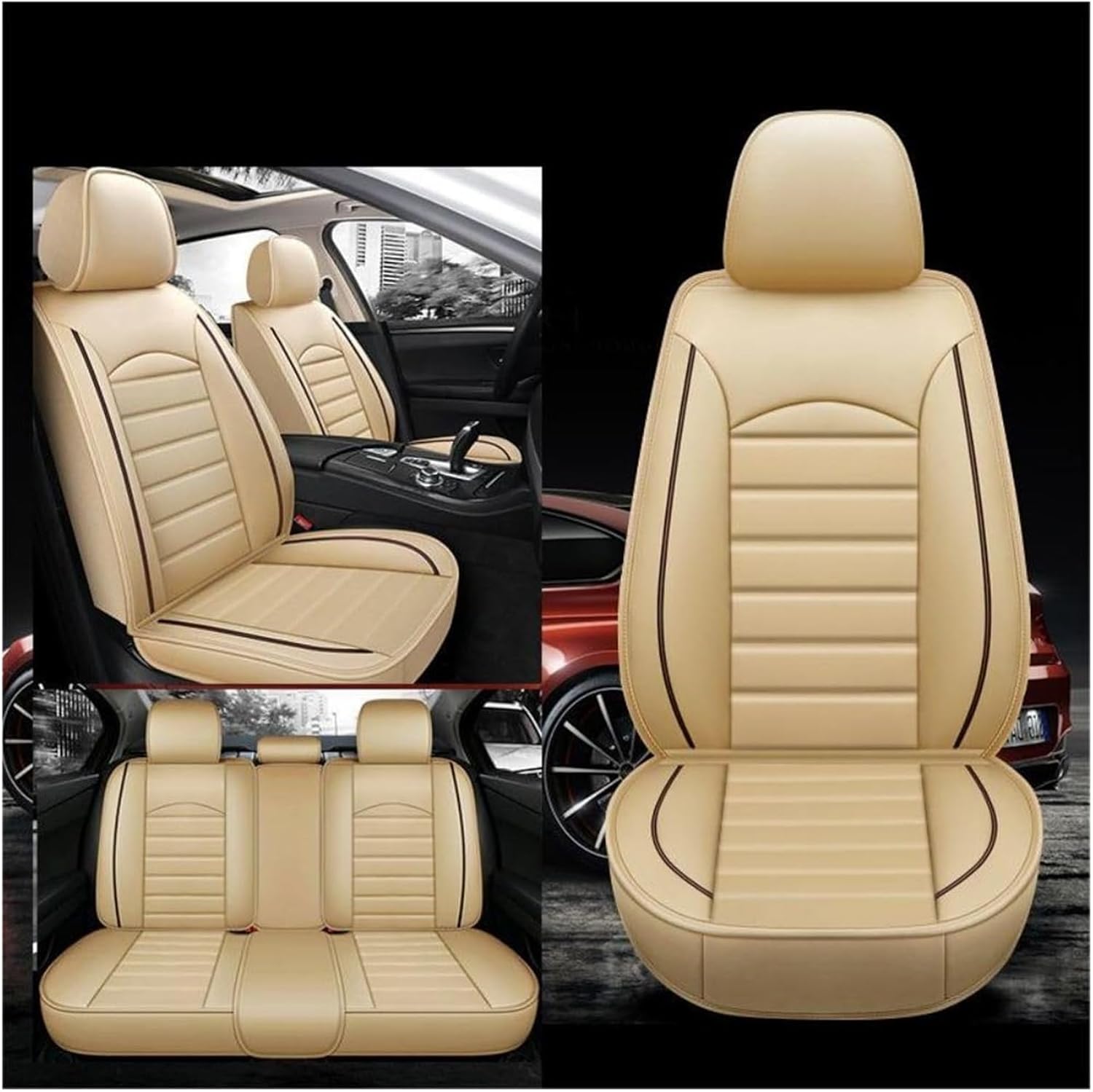 5 Seats Full Set Car Seat Covers for Isuzu Tutti i modelli D-Max, All-Weather Use Car Seat Covers, Waterproof Breathable Pu Leather Full Set Car Seat CoversBeige