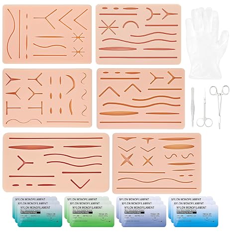 22PCS Suture Practice Kit for Medical Students,6PCS Reusable Suture Practice Pads with Pre-Cut Wounds,Complete Suturing Kit with Instruments,Sutures,Gloves for Nursing, Veterinary,Surgical Training