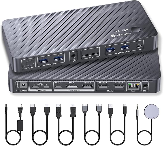 AV Access KVM Switch 2 Monitors 2 Computers, KVM Dock for MacBook & PC