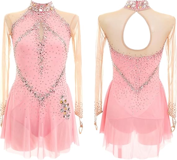 Figure Skating Dress Girl's Long Sleeves Colourful Diamonds Handmade Customized Competiton Performance