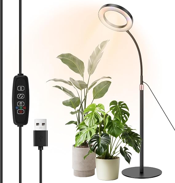Upgrated Grow Lights for Indoor Full Spectrum 1.70m LED Grow Lights with 360 Neck 3 Mode and 10 Dimmable Level, Telescopic Lamp for Bookshelf Corner Windowsill