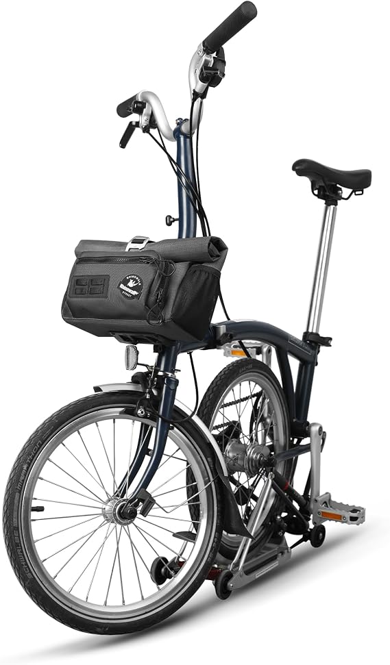Rhinowalk Handlebar Bag for Brompton Folding Bike Waterproof 2-in-1 Shoulder Bag Quick-Release Mount, MOLLE System, 4L Roll-Top Front Bag (Black)