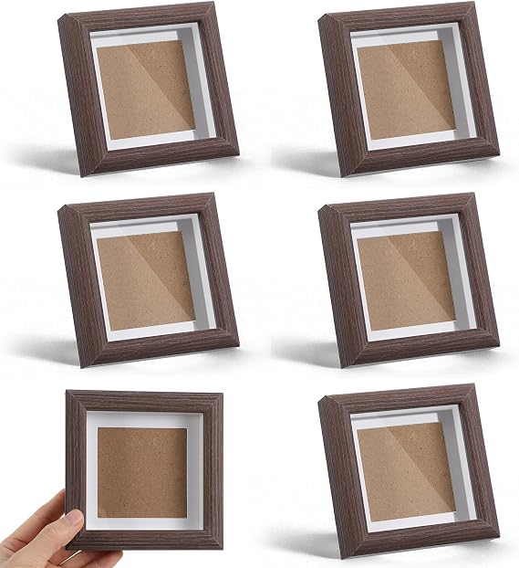 6 Pack Small Shadow Box Frame 4x4, Mini Shadow Box Frame Set of Solid Wood Display Cases for Memorabilia, Awards, Photos, Tickets, and Keepsakes in Rich Dark Brown