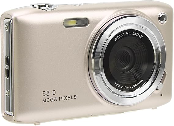 Digital Camera 4K HD 58MP 16X Zoom Fixed Focal Length Macro 2.88 Screen Timed Photography Video Cameras with Carrying Strap for Various Scenes (Gold)