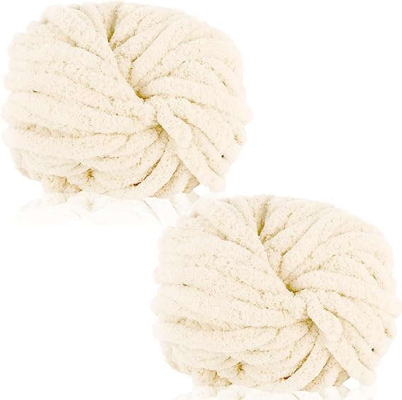 2 Pack 240g Super Chunky Yarn for Hand Knitting,Thick Wool Yarn,Chenille Chunky Blanket Yarn for Hats Scarf Blankets Cushion Cat Bed(Beige)