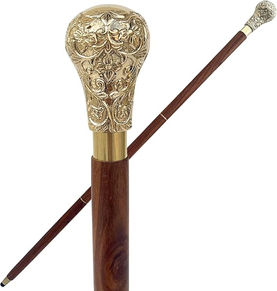 Medieval Replicas Vintage Antique Walking Cane Wooden Walking Stick Brass Gold Handle Knob Gift