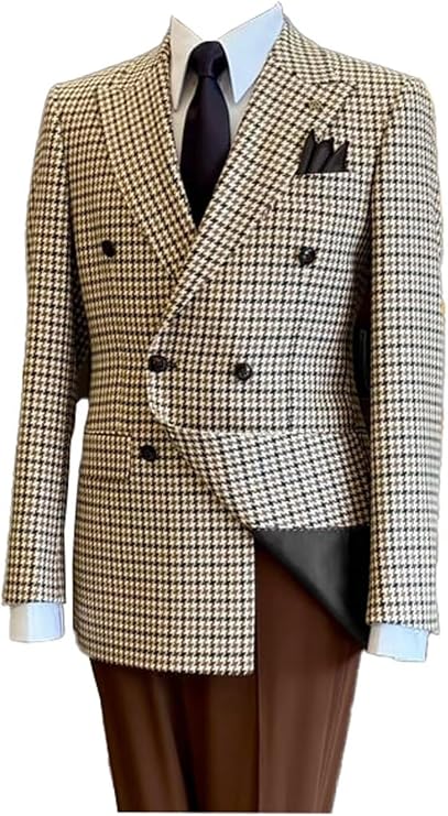 Plaid Men Suit Jacket Double Breasted Peak Lapel Blazer for Men