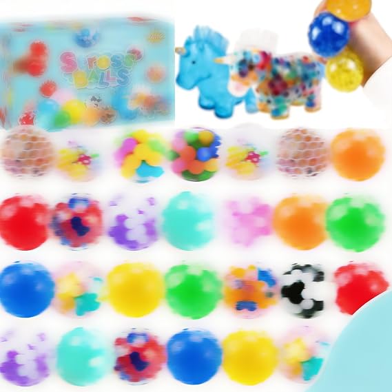 32Pcs Stress Balls, Squishy Squeeze Balls Bulk Small Squeeze Balls for Adults Stress Relief Party Favor Birthday Gift