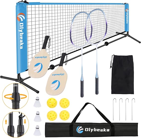 All-in-one Portable Badminton & Pickleball Net Set for Backyard Driveway