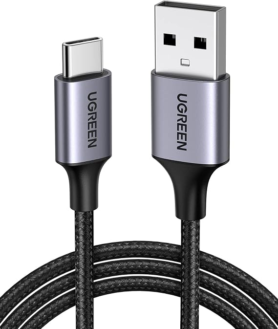 UGREEN 3.0 A USB-A & USB-C Örgülü Şarj ve Data Kablosu, 2 Metre, Siyah, 60128