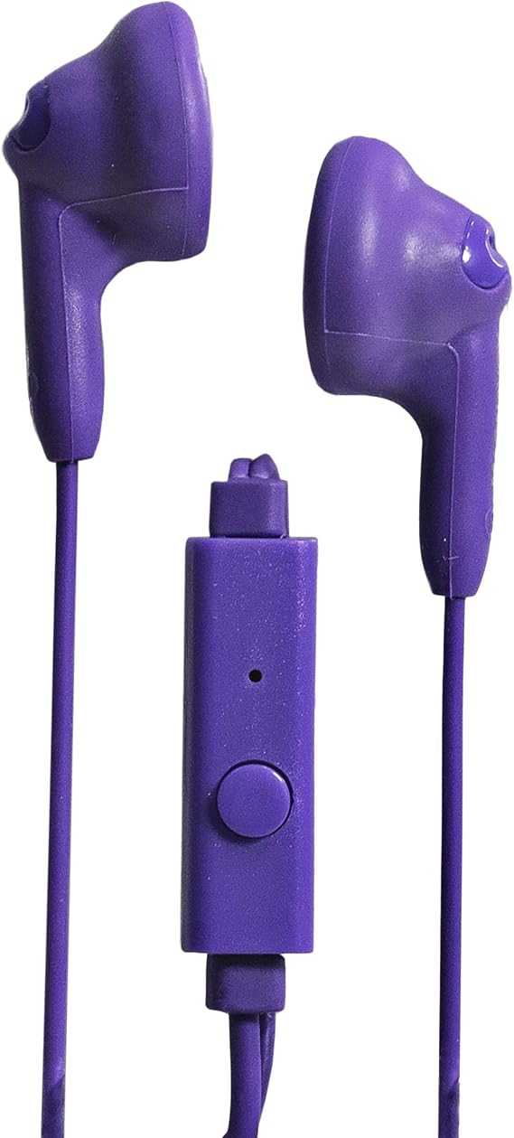 Magnavox MHP4820M-PL Gummy Earbuds with Microphone in Purple & Pink | Comfort Stereo Earbuds with Durable Rubberized Cable
