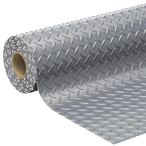 7.8 x 20 FT Garage Floor Mat, 2.8mm Thickness Diamond Plate Vinyl Garage Flooring Roll for Under Car, Large Size 156 SQFT for Large SUVs, MPV, Pickup Truck, Light Grey