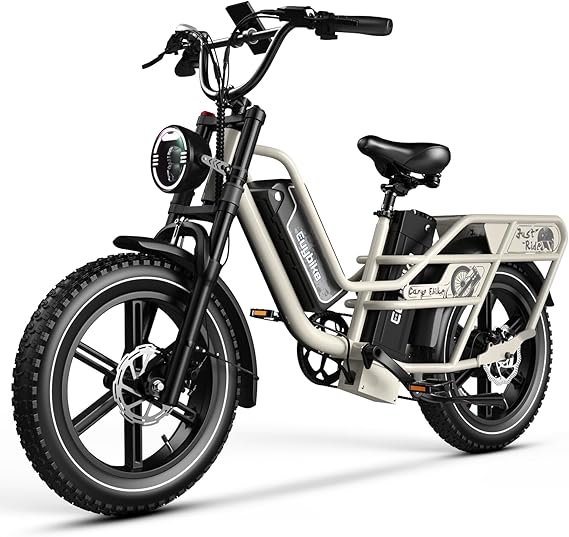 EUYBIKE Dual Battery Electric Bike for Adults, 160 Miles Long Range Cargo Ebike with 48V 60AH Removable Battery, 1450W Peak Motor Electric Bicycle, 20" x 4" Fat Tire Mountain E Bike Grey