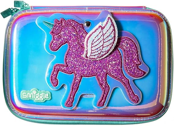 Smiggle Believe School Hardtop Pencil Case for Girls & Boys with Hidden Mirror and Metallic Finish | Unicorn Print